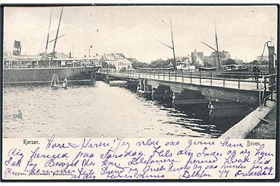Korsør, havneparti med broen og dampskib. C. Jørgensen u/no.