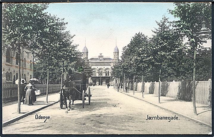 Odense, Jernbanegade med hestevogn. Stenders no. 2187.