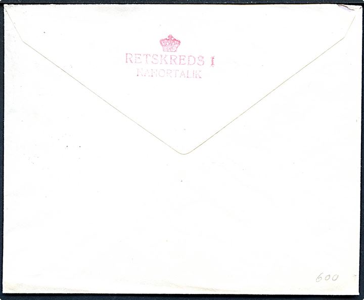 Ufrankeret internt brev fra Retskreds 1 i Nanortalik stemplet Nanortalik d. 21.12.1956 via Julianehaab d. 22.12.1956 til landsretten i Godthåb.