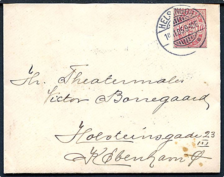 10 øre Våben helsagsafklip på smukt brev fra Helsingør d. 14.11.1905 til København.