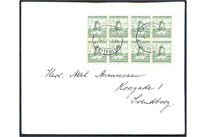 Komplet sæt Dybbøl Mølle i fireblok på 3 breve annulleret København Luftpost d. 18.7.1937 via Esbjerg til Svendborg. Luftpost i forbindelse med åbning af Esbjerg lufthavn.