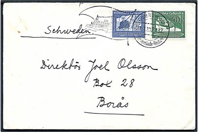 Komplet sæt Graf Zeppelin udg. på brev annulleret med skibsstempel Dansk Søpost Warnemünde-Gedser F.132 d. 13.7.1938 til Borås, Sverige.