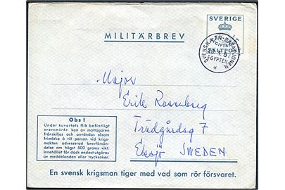 Militärbrev stemplet Svenska FN-Bataljonen Egypten d. 20.3.1957 til Sksjö, Sverige. Vedhængende ubenyttet svarmærke.