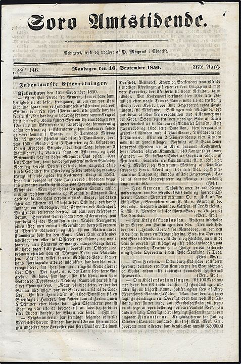 Sorø Amtstidende d. 16.9.1850. 4 sider.