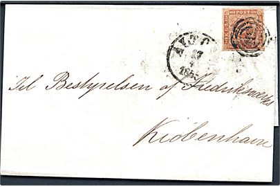 4 sk. 1854 udg. med pæn rand på brev annulleret med nr.stempel 113 og sidestemplet antiqua Altona d. 17.4.1855 til Kiøbenhavn.