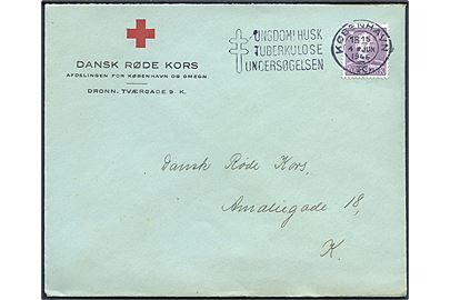 10 øre Chr. X på fortrykt kuvert fra Dansk Rde Kors afdelingen for København og Omegn, Dronn. Tværgade 9 stemplet d. 4.6.1946 til Dansk Røde Kors.