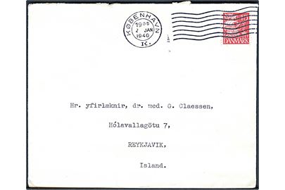 15 øre Karavel på brev fra København d. 2.1.1940 til Reykjavik, Island. Uden tegn på censur.