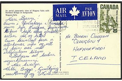 10 c. single på luftpost brevkort fra Niagara Falls til Hafnarfirdi, Island.