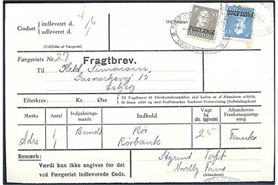 40 øre og 50 øre Chr. X Postfærgemærke på Fragtbrev fra Nordby Fanø d. 4.6.1948 til Esbjerg. Sjælden anvendelse på Fanø.