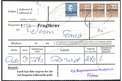 40 øre Chr. X og 1 kr. Rigsvåben (3) Postfærgemærker på Fragtbrev fra Esbjerg d. 26.6.1950 til Fanø.