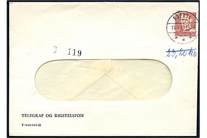 30 øre Fr. IX på rudekuvert fra Telegraf og Rigstelefon - T78 (4-54 C6) - stemplet Odense d. 11.4.1961. På bagsiden liniestempel: Odense Telegrafkontor.