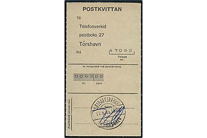 Postkvittering med pr.stempel Søldarfjørdur pr. Tórshavn d. 11.8.1965.