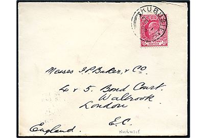 1d Edward VII på brev fra Kubusie d. 1.2.1909 til London, England.