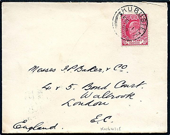1d Edward VII på brev fra Kubusie d. 1.2.1909 til London, England.
