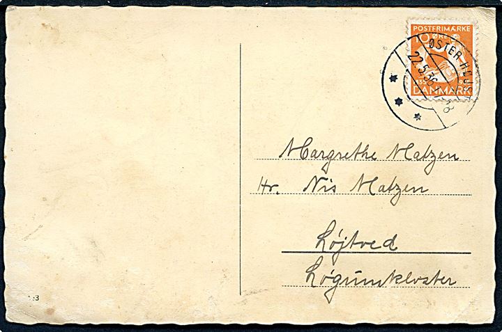 10 øre H. C. Andersen på brevkort annulleret med brotype IIc Øster Højst d. 22.5.1936 til Løgumkloster.