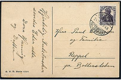 15 pfg. Germania på brevkort stemplet Rothenkrug (kr. Apenrade) d. 24.12.1919 til Bollersleben.