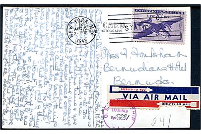 10 cents Transport på luftpost brevkort fra New York d. 6.8.1943 til Bermuda. Amerikansk censur no. 5581.