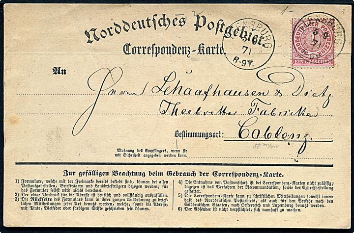 1 gr. på Correspondenz-Karte fra Flensburg d. 5.9.1871 til Coburg.