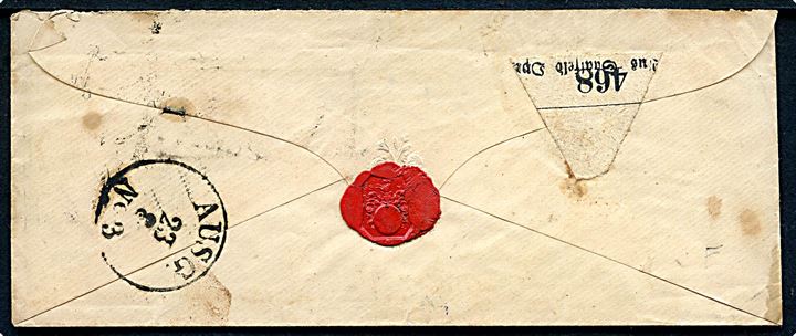 2 gr. stukken kant single på pakkefølgebrev fra Saalfeld in Ostpreussen d. 22.8.1868 til Elbrug.