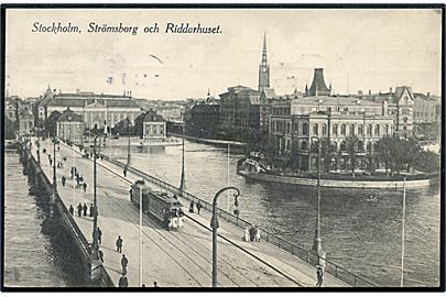 Sverige. Stockholm. Strömsborg och Riddarhuset. Med sporvogn. U/no. 
