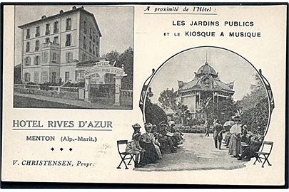 Frankrig. Menton. Hotel Rives D'Azur. Les Jardins Public et le kiosque a musique. 