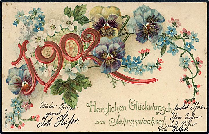1902 tysk nytårskort. M.S.i.B. no. 12993.
