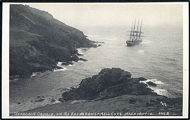 Herzogin Cecilie, finsk 4-mastet bark, strandet ved Sewer Mill Cowe på Kanalkysten d. 25.4.1936.