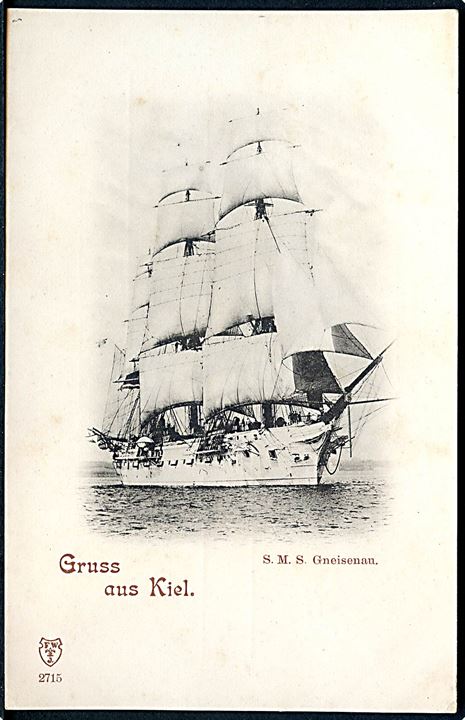 S.M.S. Gneisenau, Gruss aus Kiel. F.W. no. 2715. Har været opklæbet.
