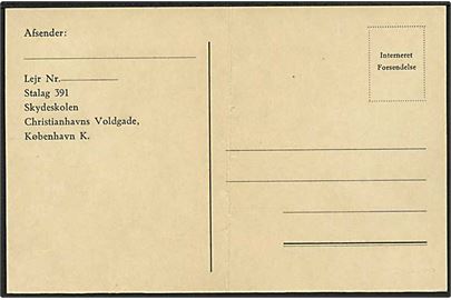 Ubrugt fortrykt Internet forsendelse brevkort fra den militære internering i 1943. Sent kort med angivelse af den tyske Stalag 391 afsender. Lodret fold.