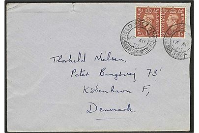 Britisk 1½d George VI på brev annulleret med feltpost stempel Field Post Office 594 (= Triete) d. 13.8.1948 til København, Danmark. 