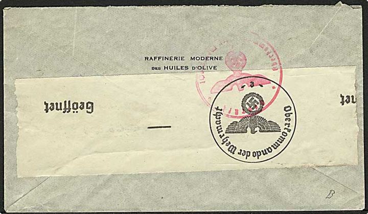 2,50 fr. på brev fra Marseille 1941 til København, Danmark. Åbnet af britisk censur.