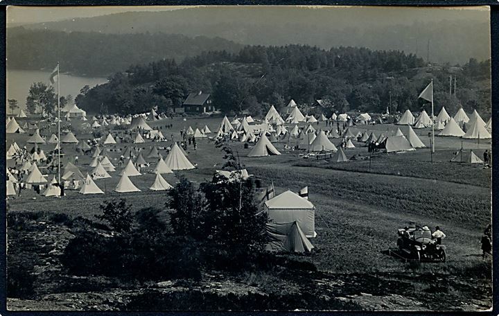 Spejder. Göteborglejren ved Rådasjön, Mölndal 1923 med bl.a. dansk deltagelse. Fotokort u/no.