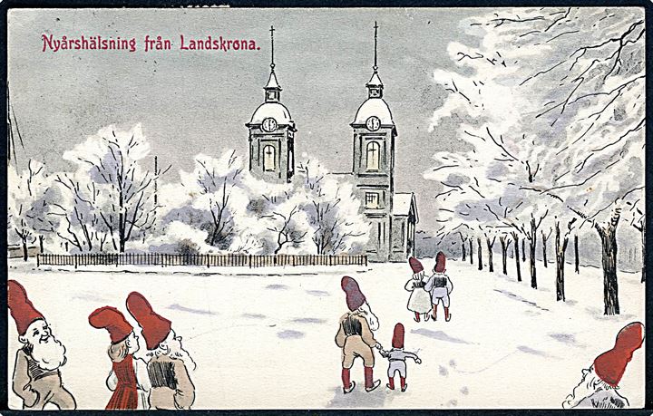 Landskrona, nisser i bybilledet. Anvendt med Julemærke 1920. U/no.