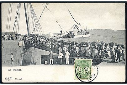 D.V.I., St. Thomas. Kullastning ombord på S/S Valesia. R.&W. H. no. 2447. Frankeret med 1 cent Våben stemplet St. Thomas d. 3.12.1903.