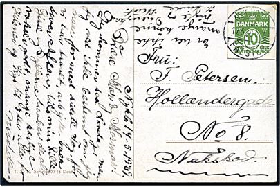 10 øre Bølgelinie helsagsafklip som frankering på brevkort fra Nykøbing Falster d. 17.5.1929 til Nakskov.