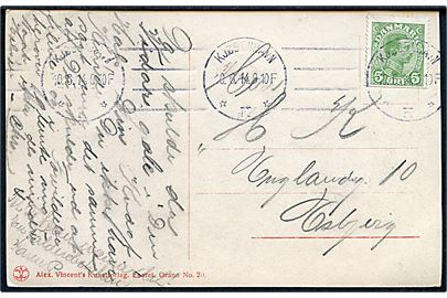 5 øre Chr. X med tydelig automat afskæring på lokalt brevkort i Kjøbenhavn d. 10.6.1914.