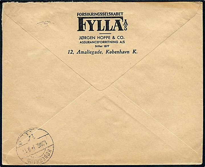 10 øre H. C. Andersen og 25 øre Karavel på anbefalet lokalbrev i København d. 2.9.1936.