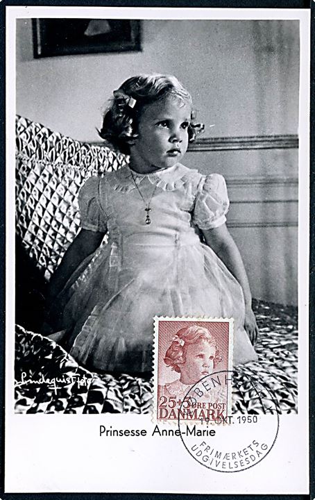 25+5 øre Børneforsorg på maxikort med prinsesse Anne-Marie annulleret København d. 19.10.1950.