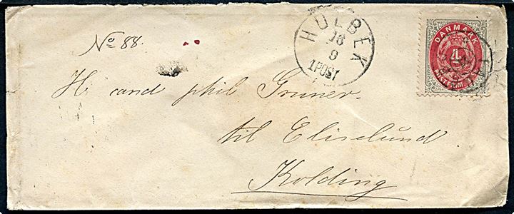 4 sk. Tofarvet på brev annulleret med sjældent stjernestempel FAURBO og sidestemplet lapidar Holbek d. 16.9.1873 til Kolding. Brevsamlingsted nedlagt 1875.