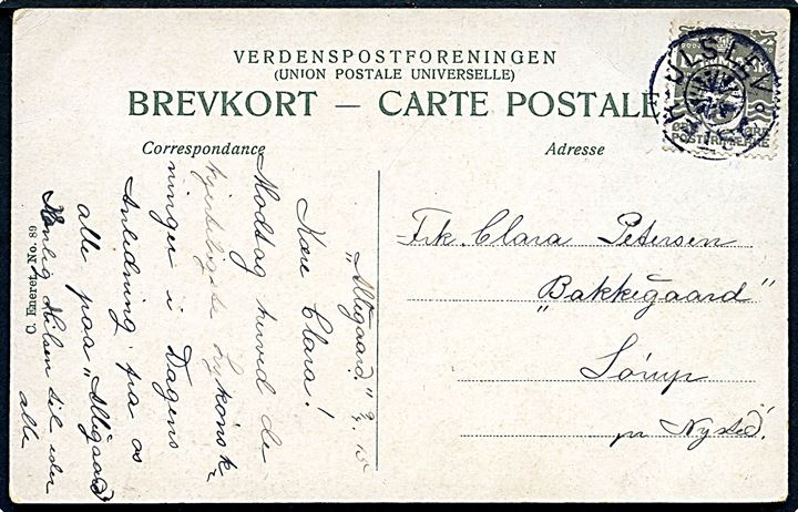 3 øre Bølgelinie på lokalt brevkort dateret d. 9.4.1915 annulleret med stjernestempel ØSTER-ULSLEV til Sørup pr. Nysted. 