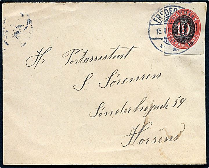 10/8 øre provisorisk helsagsafklip som frankering på brev fra Fredericia d. 15.4.1906(?) til Horsens.