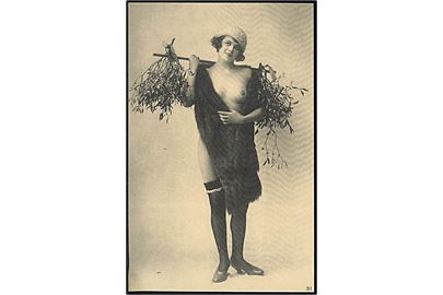 Erotisk postkort. Kvinde iført stola, knæstrømper og sko. Nytryk no. 31. 
