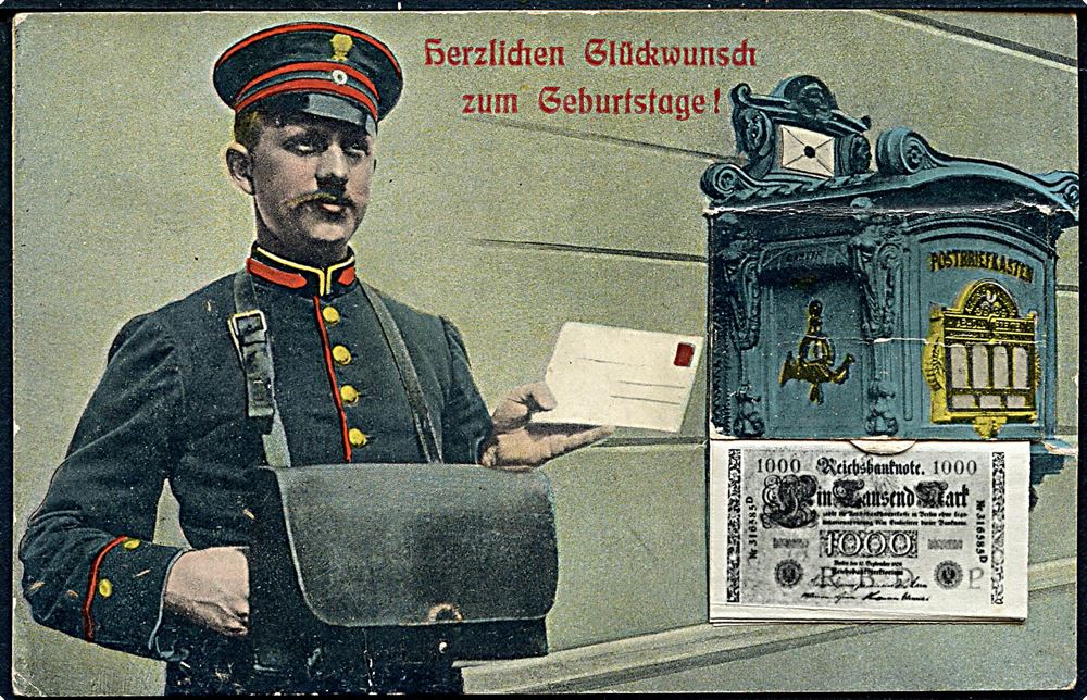 Tysk postbud postkasse med lomme og stribe 1000 mk