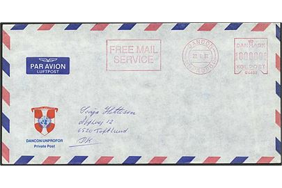 Free Mail frankeret kuvert fra DANCON / UNPROFOR d. 22.6.1992 til Toftlund. Fra C-Coy Feltpost 20, Jugoslavien.