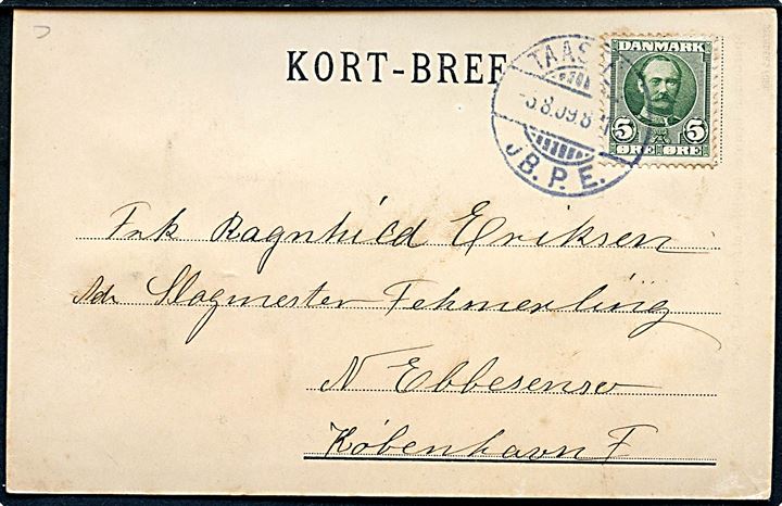 Sparebøsse. Kort-brev med lomme som tømme ved at klippe kortets nedre kan. Stenders u/no (Svensk tekst). Frankeret med 5 øre Fr. VIII og anvendt i 1909.