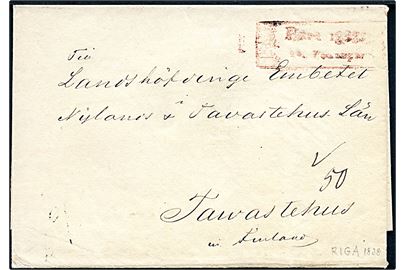 1838. Francobrev med rødt rammestempel fra Riga 1838 til Tavastehus i Finland. 