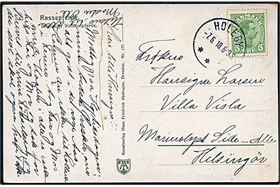 5 øre Chr. X på brevkort annulleret med brotype IIIb Holeby d. 7.6.1918 til Helsingør.