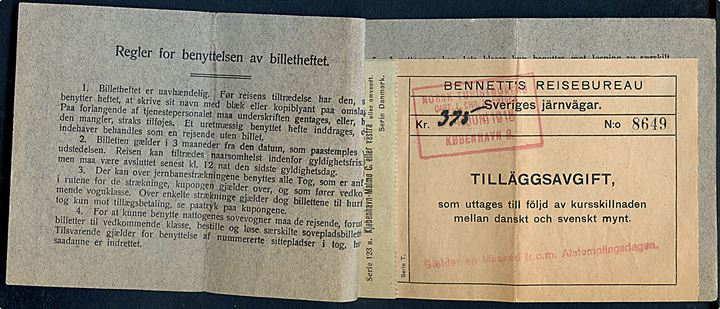 Billethæfte fra Norsk Turist-Bureau i København d. 4.6.1918 og løs pladsbillet til Bergensbanen d. 11.6.1918.