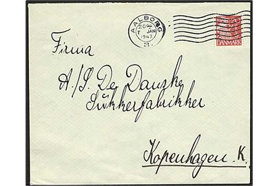 20 øre Karavel på brev fra Aalborg d. 7.1.1943 til København. På bagsiden tysk feltpost afs.-stempel: Einheit Feldpost-Nr. 28214D = Heeres-Verpflegungs-Dienststelle 620.