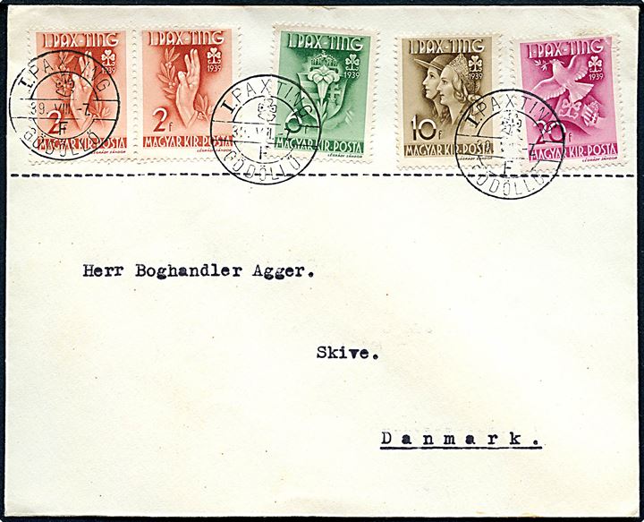 Spejder udg. på brev annulleret med spejder særstempel I. Pazting Gödöllö d. 7.8.1939 til Skive, Danmark.